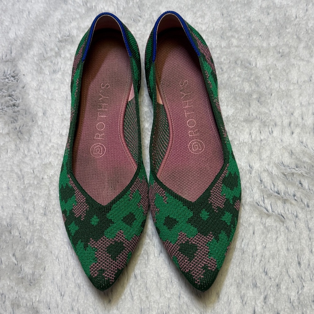 ⭐️Rothy's The Point green and pink camo pointed ballet flats size 7.5 - Picture 2 of 10